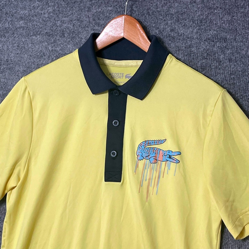 Lacoste Sport Yellow‎ Miami Open Polo Shirt Men's Regular Fit Sz Small Ultra Dry